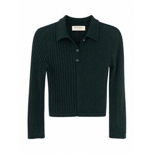 Women's Green Kordal Laura Collared Baby Alpaca Silk Cropped Sweater Size S